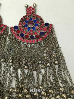 2x Pair Vintage Afghan Kuchi Pendant Jingle Chain Boho ATS Statement, KC274