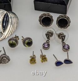 30+ Pairs -Vintage Sterling Silver Diamonds Gemstones Stones Etc. Earrings 114g