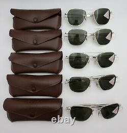 5 Pairs NOS Vintage American Optical AO FG58 White Bayonet Aviator withBox & Cases