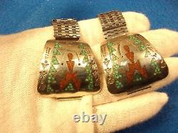 #5 of 5, VERY LARGE VTG PAIR OF STERLING SILVER, TURQUOISE & CORAL WATCH CUFFS