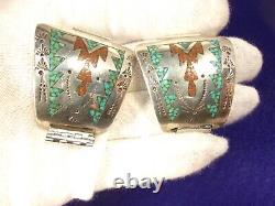 #5 of 5, VERY LARGE VTG PAIR OF STERLING SILVER, TURQUOISE & CORAL WATCH CUFFS