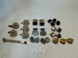 6 Pair Vintage Cufflinks, 6 Shirt Buttons 12k GF & Lapis, Krementz, CC, CLP Co