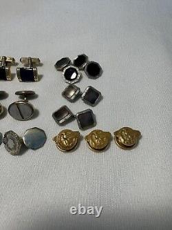6 Pair Vintage Cufflinks, 6 Shirt Buttons 12k GF & Lapis, Krementz, CC, CLP Co