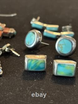 6 Pair Vintage Handmade Sterling Silver Multi Stone Pierced Earrings