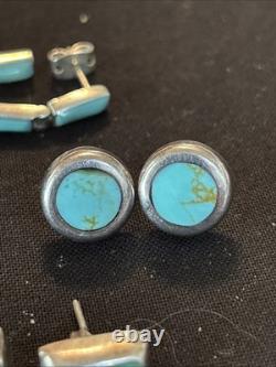 6 Pair Vintage Handmade Sterling Silver Multi Stone Pierced Earrings