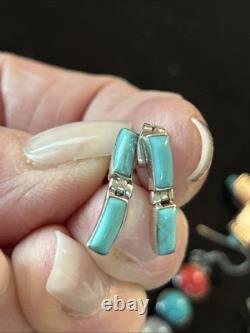 6 Pair Vintage Handmade Sterling Silver Multi Stone Pierced Earrings