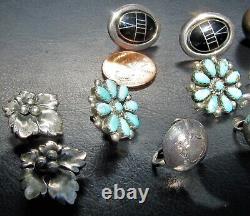 7 Pairs Vintage Sterling Silver Native American And Mexican Earrings Turquoise