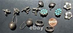 7 Pairs Vintage Sterling Silver Native American And Mexican Earrings Turquoise