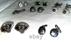 8 PAIR VINTAGE MCM STERLING SILVER CUFFLINKS 100g ALL SIGNED SIAM, CATS EYE, &