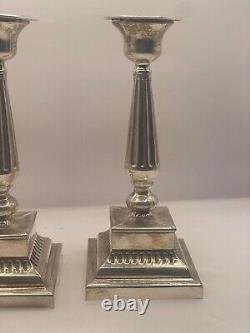 925 Silver Pair of Candlestick Holders M. L. R. Repousse Vintage 200grams