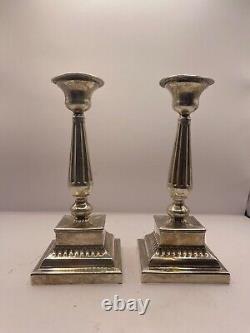 925 Silver Pair of Candlestick Holders M. L. R. Repousse Vintage 200grams