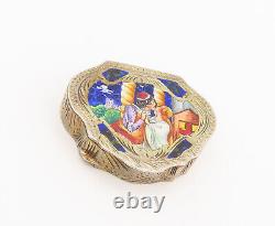 925 Silver Vintage Painted Royal Kissing Couple Swirl Carved Pill Box TR3618