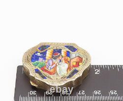 925 Silver Vintage Painted Royal Kissing Couple Swirl Carved Pill Box TR3618