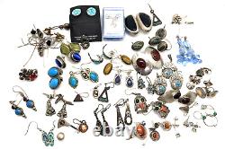 925 Sterling Silver & Gemstone Earrings Pairs Jewelry Lot Vintage Antique 240gr