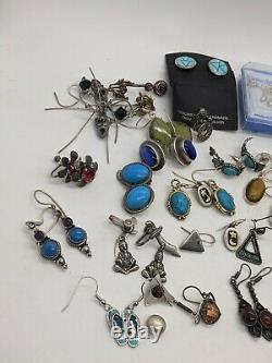 925 Sterling Silver & Gemstone Earrings Pairs Jewelry Lot Vintage Antique 240gr