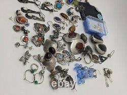 925 Sterling Silver & Gemstone Earrings Pairs Jewelry Lot Vintage Antique 240gr