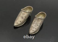 925 Sterling Silver Vintage Antique Floral Etched Pair Of Clog Shoes TR2721