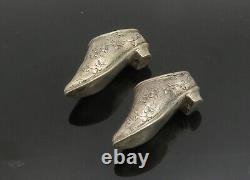 925 Sterling Silver Vintage Antique Floral Etched Pair Of Clog Shoes TR2721