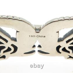 925 Sterling Silver Vintage Couple of Elephants Ethnic Cuff Bracelet 7.75