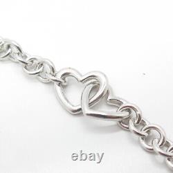 925 Sterling Silver Vintage Heart Couple Cable Link Bracelet 7