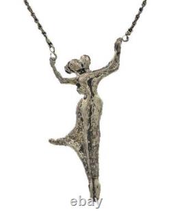 925 Sterling Silver Vintage Modernist Sculpted Couple Chain Necklace NE3466
