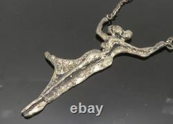 925 Sterling Silver Vintage Modernist Sculpted Couple Chain Necklace NE3466