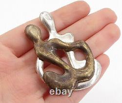 925 Sterling Silver Vintage Modernist Two Tone Sitting Couple Pendant PT4091