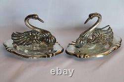 ANTIQUE/VINTAGE PAIR OF STERLING & GLASS SWAN SALT CELLARS withUNDERPLATES-PEPPER