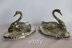 ANTIQUE/VINTAGE PAIR OF STERLING & GLASS SWAN SALT CELLARS withUNDERPLATES-PEPPER