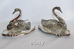 ANTIQUE/VINTAGE PAIR OF STERLING & GLASS SWAN SALT CELLARS withUNDERPLATES-PEPPER