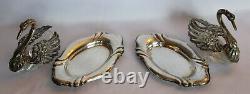 ANTIQUE/VINTAGE PAIR OF STERLING & GLASS SWAN SALT CELLARS withUNDERPLATES-PEPPER