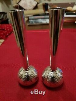 A Beautiful Pair Of Vintage, Solid Silver, Bark Effect Bud Vases