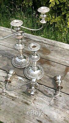 A Beautiful Pair of Vintage Silver On Copper 3 Sconce Candlesticks