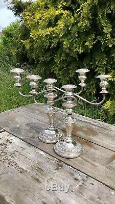 A Beautiful Pair of Vintage Silver On Copper 3 Sconce Candlesticks