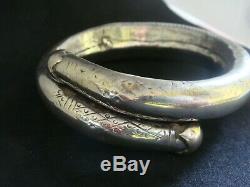 A Pair Of Antique Vintage Tribal Solid Silver Wedding Bridal Bangles