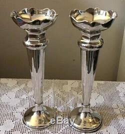 A Pair Of Vintage Sterling Silver Trumpet Vases 8 3/4 Inches High