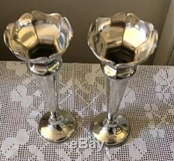 A Pair Of Vintage Sterling Silver Trumpet Vases 8 3/4 Inches High