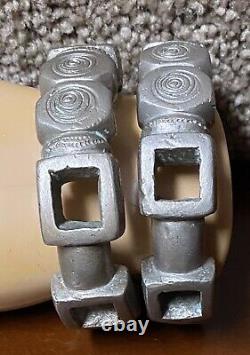 A Pair Vintage Modernist Brutalist Heavy Metal Cuff Bracelets