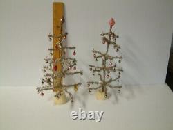 A Pair of Antique German Wire Christmas Trees With glass ornaments