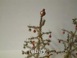 A Pair of Antique German Wire Christmas Trees With glass ornaments