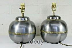 A Pair of Table Lamps Vintage Ethnic Steel with Brass Brazed Details VGC