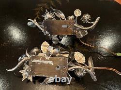 A Pair of Vintage 10 Silver leafed Floral/Leaf Electric Wall Sconce Beautiful