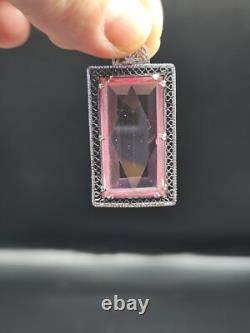 A Pair of Vintage Art Deco Ornate Yellow and Pink Stone Silver Tone Pendants