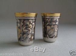 A pair Vintage Russian Niello Gilt 875 Silver Vodka Cups
