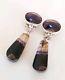 A Vintage Pair Of Sterling Silver Drop Earrings. Collet Set With Blue John