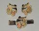 Absolutely Stunning Pair Of Vintage Sterling Silver Hand Carved Tiger Cufflinks