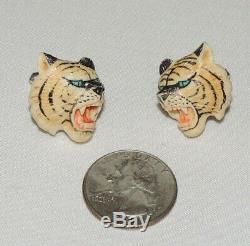 Absolutely Stunning pair of vintage Sterling Silver hand carved Tiger cufflinks