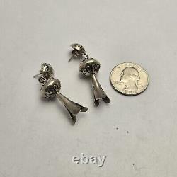 Alluring Vintage Navajo Sterling Silver Squash Blossom Earrings