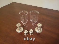 Alvin 841 Sterling Silver 3'' Pair Candlesticks 21h Collars & Hurricane Glass