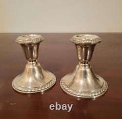 Alvin 841 Sterling Silver 3'' Pair Candlesticks 21h Collars & Hurricane Glass